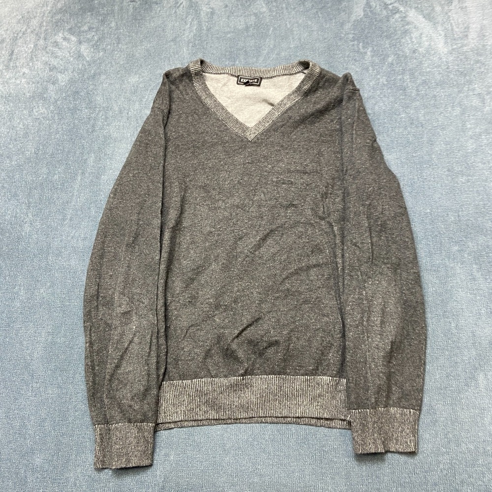 Express Sweater Mens Large Gray Cotton V-Neck Long Sleeve Ribbed Hem Pullover